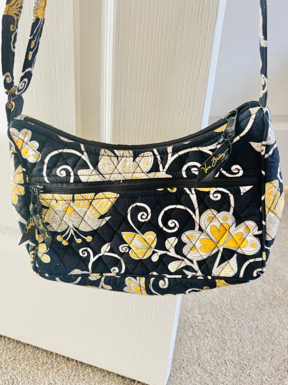 Vera Bradley Yellow Bird Quilted Floral Crossbody Bag - Black and Yellow - Picture 4 of 8